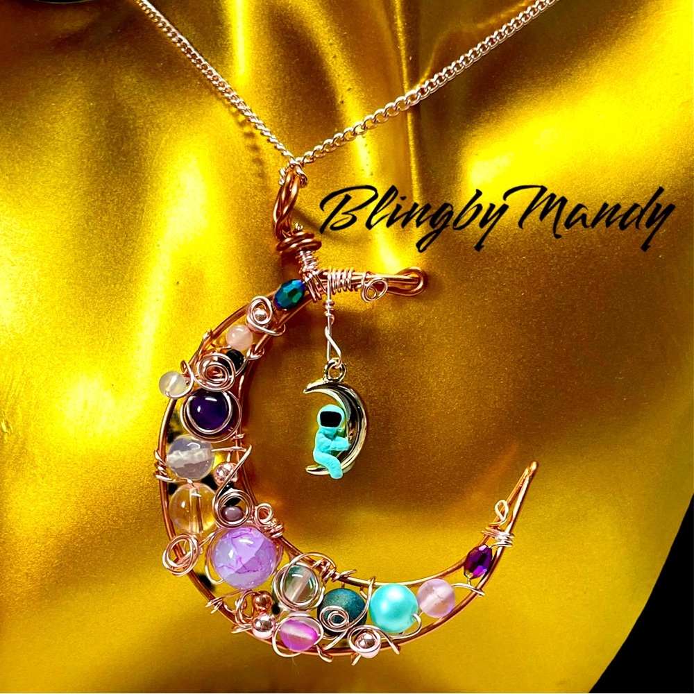 💕🎈gorgeous moon handmade wrapped -man in the moon charm